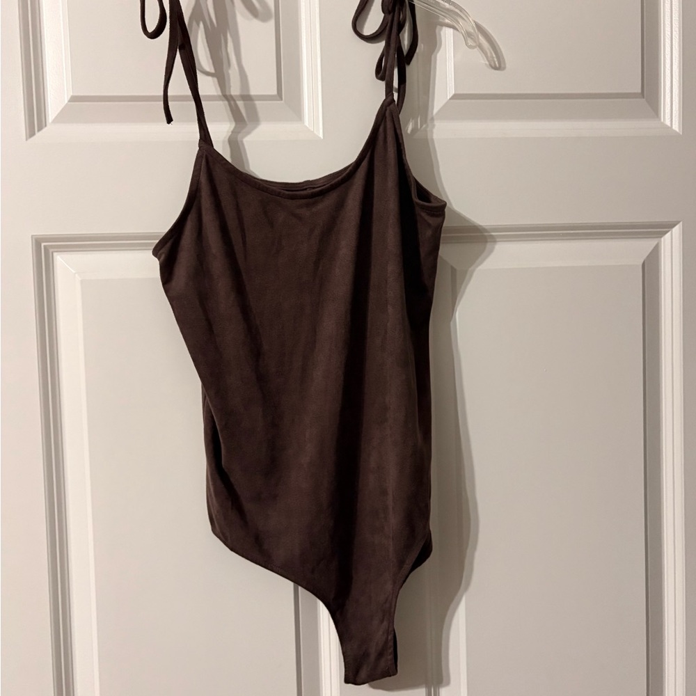 Brown Suede Tie-Strap Bodysuit